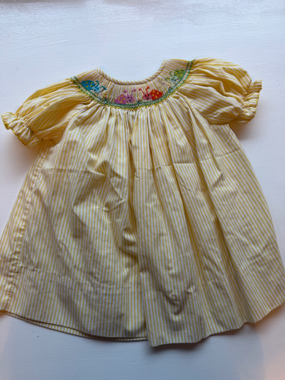 Amanda Remembered Smocked Yellow Striped Girls' Cotton Dress